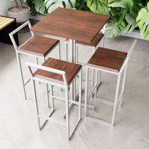 Conjunto Mesa Alta Bar Bistrô Quadrada 4 Banquetas Confort Imbuia Industrial White
