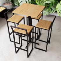 Conjunto Mesa Alta Bar Bistrô Quadrada 4 Banquetas Confort Pinus Industrial Black Conjunto Mesa Alta Bar Bistrô Quadrada 4 Banquetas Confort Pinus Industrial Black