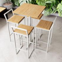 Conjunto Mesa Alta Bar Bistrô Quadrada 4 Banquetas Confort Pinus Industrial White