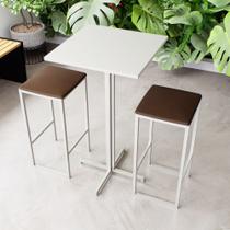 Conjunto Mesa Alta Bar Bistrô Quadrada Branca 2 Bancos Estofado Industrial White