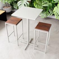 Conjunto Mesa Alta Bar Bistrô Quadrada Branca 2 Bancos Imbuia Industrial White