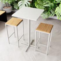 Conjunto Mesa Alta Bar Bistrô Quadrada Branca 2 Bancos Pinus Industrial White