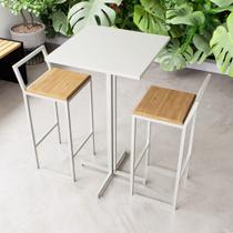 Conjunto Mesa Alta Bar Bistrô Quadrada Branca 2 Banquetas Confort Pinus Industrial White