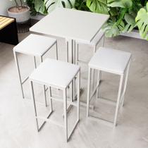 Conjunto Mesa Alta Bar Bistrô Quadrada Branca 4 Bancos Estofado Industrial White