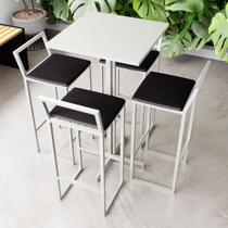 Conjunto Mesa Alta Bar Bistrô Quadrada Branca 4 Banquetas Confort Estofado Industrial White