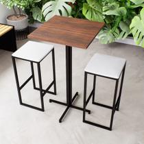 Conjunto Mesa Alta Bar Bistrô Quadrada Imbuia 2 Bancos Estofado Industrial Black