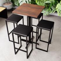 Conjunto Mesa Alta Bar Bistrô Quadrada Imbuia 4 Bancos Estofado Industrial Black Conjunto Mesa Alta Bar Bistrô Quadrada Imbuia 4 Bancos Estofado Industrial Black