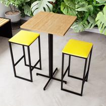 Conjunto Mesa Alta Bar Bistrô Quadrada Pinus 2 Bancos Estofado Industrial Black
