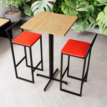 Conjunto Mesa Alta Bar Bistrô Quadrada Pinus 2 Banquetas Confort Estofado Industrial Black