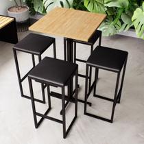 Conjunto Mesa Alta Bar Bistrô Quadrada Pinus 4 Bancos Estofado Industrial Black Conjunto Mesa Alta Bar Bistrô Quadrada Pinus 4 Bancos Estofado Industrial Black