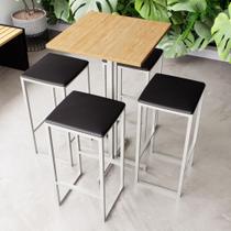 Conjunto Mesa Alta Bar Bistrô Quadrada Pinus 4 Bancos Estofado Industrial White