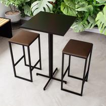 Conjunto Mesa Alta Bar Bistrô Quadrada Preta 2 Bancos Estofado Industrial Black
