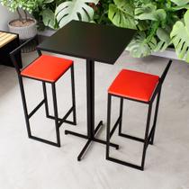 Conjunto Mesa Alta Bar Bistrô Quadrada Preta 2 Banquetas Confort Estofado Industrial Black