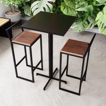Conjunto Mesa Alta Bar Bistrô Quadrada Preta 2 Banquetas Confort Imbuia Industrial Black