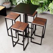 Conjunto Mesa Alta Bar Bistrô Quadrada Preta 4 Bancos Imbuia Industrial Black