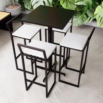 Conjunto Mesa Alta Bar Bistrô Quadrada Preta 4 Banquetas Confort Estofado Industrial Black