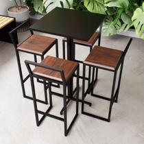 Conjunto Mesa Alta Bar Bistrô Quadrada Preta 4 Banquetas Confort Imbuia Industrial Black