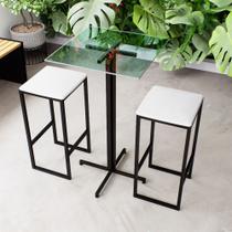 Conjunto Mesa Alta Bar Bistrô Quadrada Vidro 2 Bancos Estofado Industrial Black