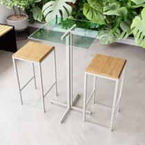 Conjunto Mesa Alta Bar Bistrô Quadrada Vidro 2 Bancos Pinus Industrial White Conjunto Mesa Alta Bar Bistrô Quadrada Vidro 2 Bancos Pinus Industrial White