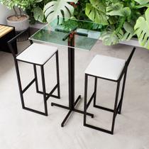 Conjunto Mesa Alta Bar Bistrô Quadrada Vidro 2 Banquetas Confort Estofado Industrial Black