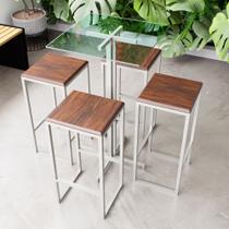 Conjunto Mesa Alta Bar Bistrô Quadrada Vidro 4 Bancos Imbuia Industrial White