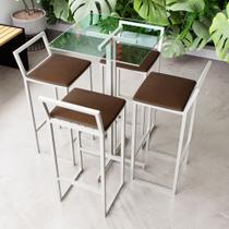 Conjunto Mesa Alta Bar Bistrô Quadrada Vidro 4 Banquetas Confort Estofado Industrial White