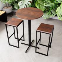 Conjunto Mesa Alta Bar Bistrô Redonda 2 Bancos Imbuia Industrial Black Conjunto Mesa Alta Bar Bistrô Redonda 2 Bancos Imbuia Industrial Black