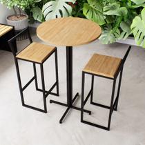 Conjunto Mesa Alta Bar Bistrô Redonda 2 Banquetas Confort Pinus Industrial Black
