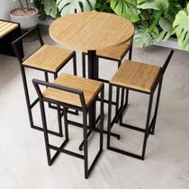 Conjunto Mesa Alta Bar Bistrô Redonda 4 Banquetas Confort Pinus Industrial Black