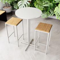Conjunto Mesa Alta Bar Bistrô Redonda Branca 2 Bancos Pinus Industrial White Conjunto Mesa Alta Bar Bistrô Redonda Branca 2 Bancos Pinus Industrial White