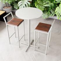 Conjunto Mesa Alta Bar Bistrô Redonda Branca 2 Banquetas Confort Imbuia Industrial White Conjunto Mesa Alta Bar Bistrô Redonda Branca 2 Banquetas Confort Imbuia Industrial White