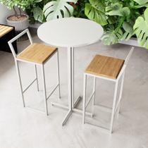 Conjunto Mesa Alta Bar Bistrô Redonda Branca 2 Banquetas Confort Pinus Industrial White