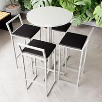 Conjunto Mesa Alta Bar Bistrô Redonda Branca 4 Banquetas Confort Estofado Industrial White