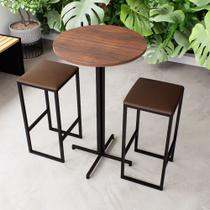 Conjunto Mesa Alta Bar Bistrô Redonda Imbuia 2 Bancos Estofado Industrial Black Conjunto Mesa Alta Bar Bistrô Redonda Imbuia 2 Bancos Estofado Industrial Black