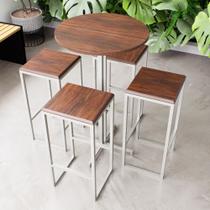 Conjunto Mesa Alta Bar Bistrô Redonda Imbuia 4 Bancos Industrial White Conjunto Mesa Alta Bar Bistrô Redonda Imbuia 4 Bancos Industrial White