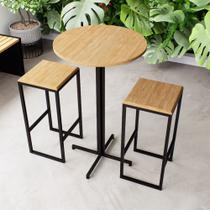 Conjunto Mesa Alta Bar Bistrô Redonda Pinus 2 Bancos Industrial Black