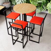 Conjunto Mesa Alta Bar Bistrô Redonda Pinus 4 Banquetas Confort Estofado Industrial Black Conjunto Mesa Alta Bar Bistrô Redonda Pinus 4 Banquetas Confort Estofado Industrial Black