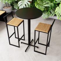 Conjunto Mesa Alta Bar Bistrô Redonda Preta 2 Banquetas Confort Pinus Industrial Black Conjunto Mesa Alta Bar Bistrô Redonda Preta 2 Banquetas Confort Pinus Industrial Black