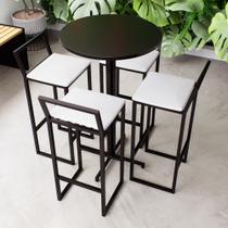 Conjunto Mesa Alta Bar Bistrô Redonda Preta 4 Banquetas Confort Estofado Industrial Black Conjunto Mesa Alta Bar Bistrô Redonda Preta 4 Banquetas Confort Estofado Industrial Black