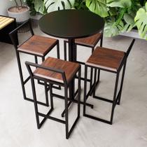 Conjunto Mesa Alta Bar Bistrô Redonda Preta 4 Banquetas Confort Imbuia Industrial Black