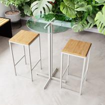 Conjunto Mesa Alta Bar Bistrô Redonda Vidro 2 Bancos Pinus Industrial White Conjunto Mesa Alta Bar Bistrô Redonda Vidro 2 Bancos Pinus Industrial White