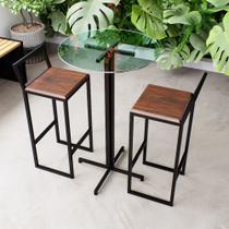 Conjunto Mesa Alta Bar Bistrô Redonda Vidro 2 Banquetas Confort Imbuia Industrial Black Conjunto Mesa Alta Bar Bistrô Redonda Vidro 2 Banquetas Confort Imbuia Industrial Black