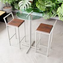 Conjunto Mesa Alta Bar Bistrô Redonda Vidro 2 Banquetas Confort Imbuia Industrial White Conjunto Mesa Alta Bar Bistrô Redonda Vidro 2 Banquetas Confort Imbuia Industrial White