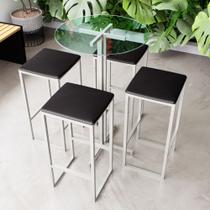 Conjunto Mesa Alta Bar Bistrô Redonda Vidro 4 Bancos Estofado Industrial White Conjunto Mesa Alta Bar Bistrô Redonda Vidro 4 Bancos Estofado Industrial White