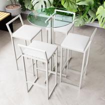 Conjunto Mesa Alta Bar Bistrô Redonda Vidro 4 Banquetas Confort Estofado Industrial White Conjunto Mesa Alta Bar Bistrô Redonda Vidro 4 Banquetas Confort Estofado Industrial White