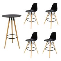 Conjunto Mesa Alta Redonda Bistro Com 4 Banquetas Altas Charles Eames Eiffel Preta