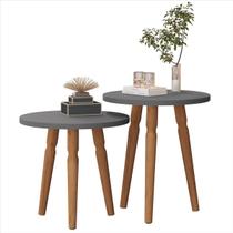 Conjunto Mesa Apoio Atlanta Cinza Pés Madeira Sal