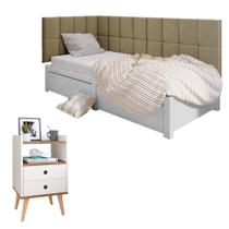 Conjunto Mesa Apoio Dream Pés Retrô 2 Gavetas E Cabeceira Protetor Lateral Aurora Cama Box Solteiro - RPM Móveis