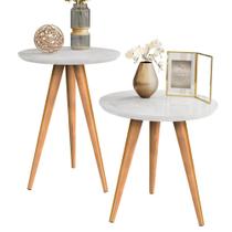 Conjunto Mesa Apoio Lateral Redonda Pés Palito Classic