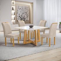 Conjunto Mesa Arizona 100cm com 4 Cadeiras Arizona Tampo Slim Plus com Vidro Cinamomo/Off White/Bege - Cel Móveis